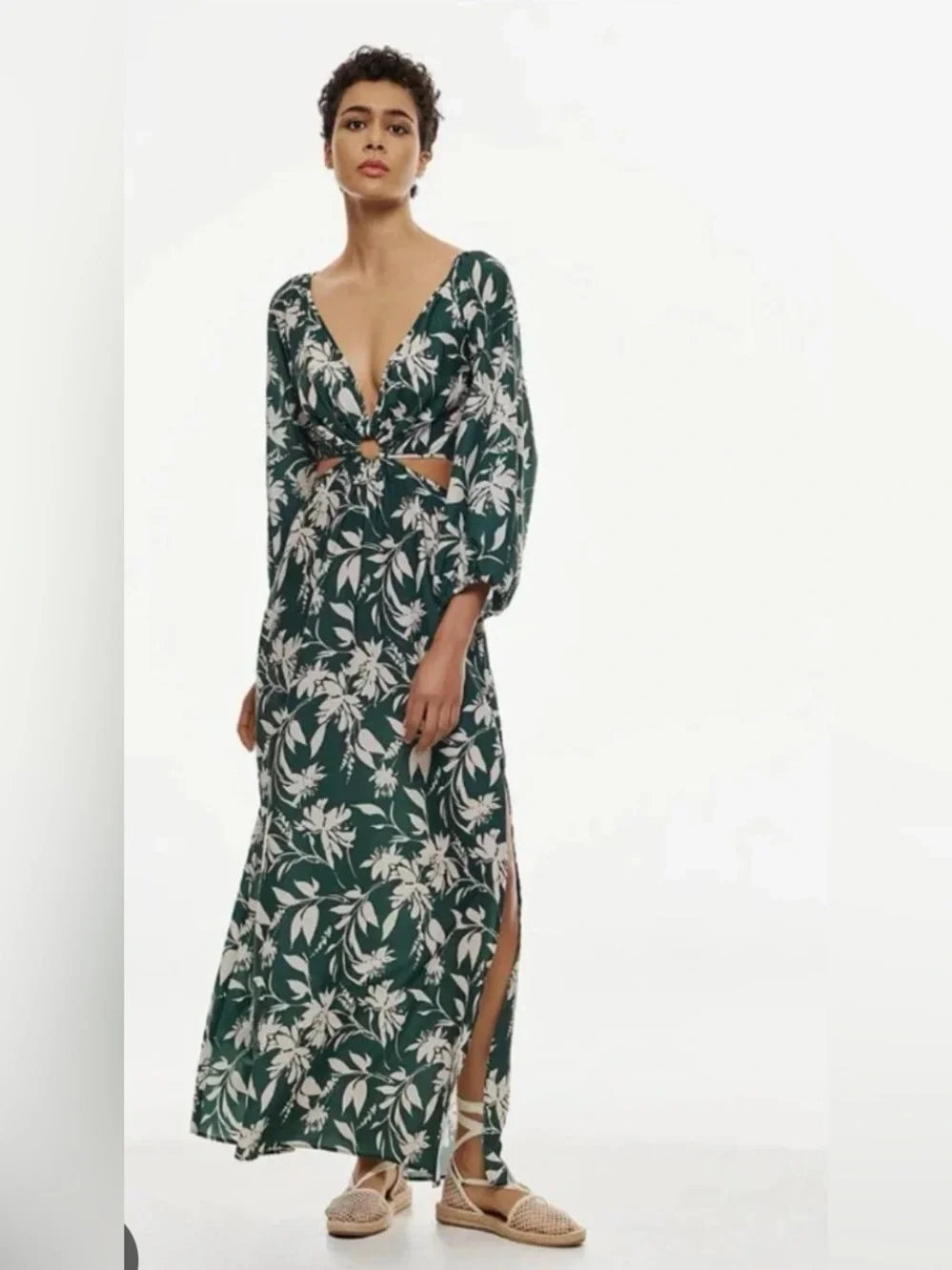 Abercrombie & Fitch Forest Green Floral Cutout maxi dress size large